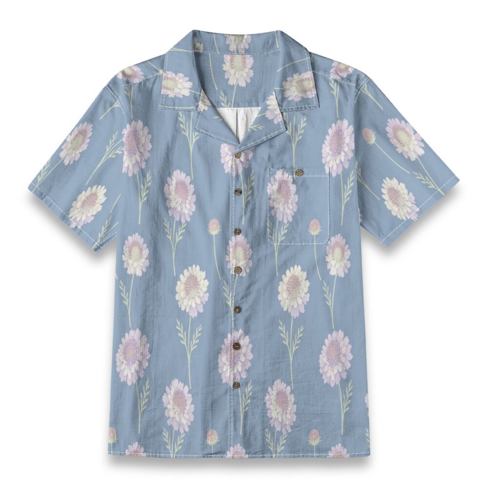 Scabiosa Blue Bloom Floral Aloha Shirt