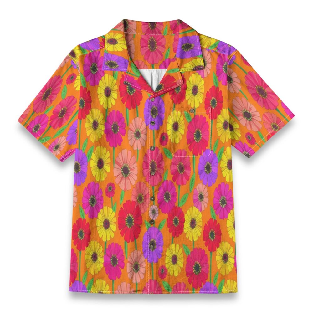 Zinnia Bright Garden Floral Tropical Shirt