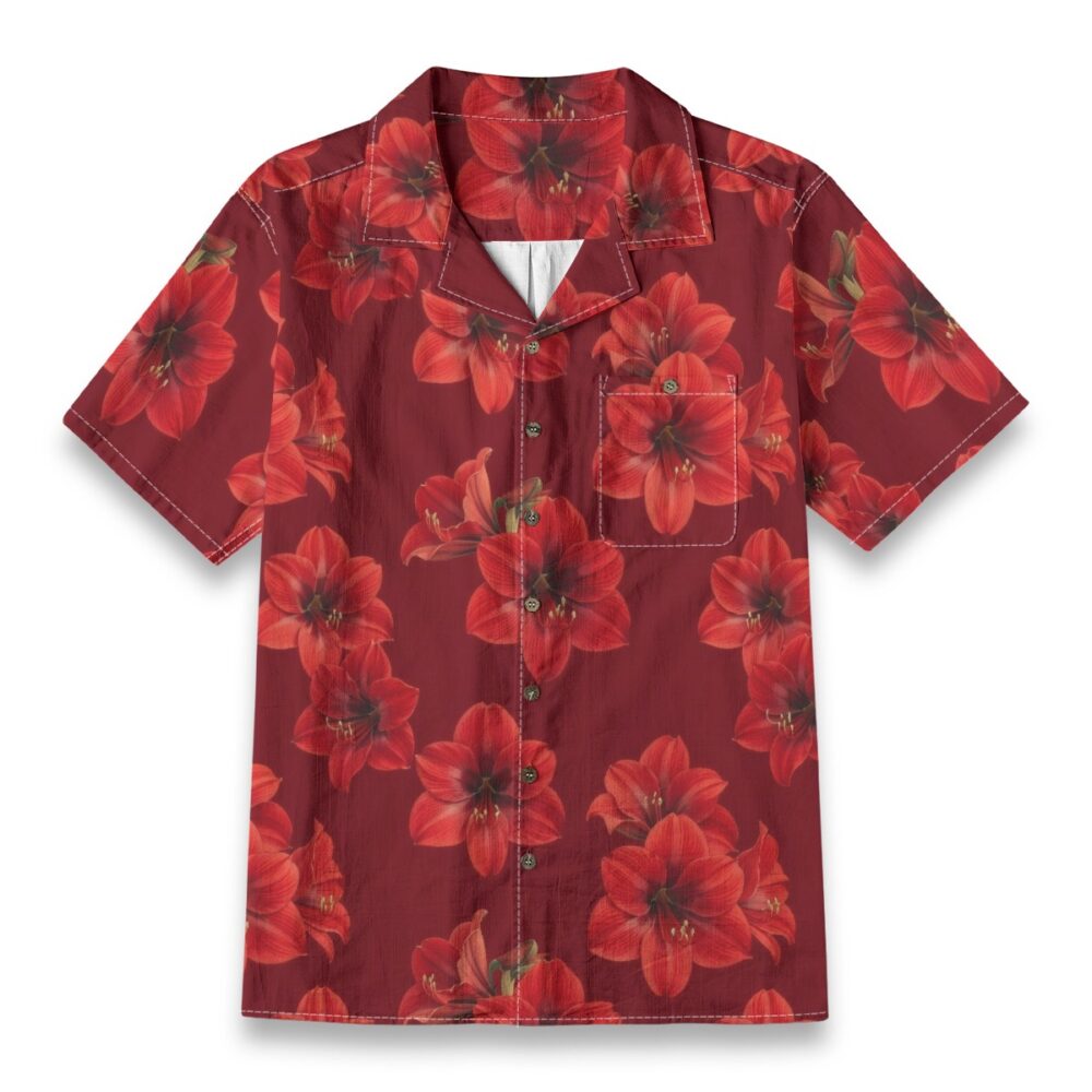 Amaryllis Red Bloom Floral Resort Shirt